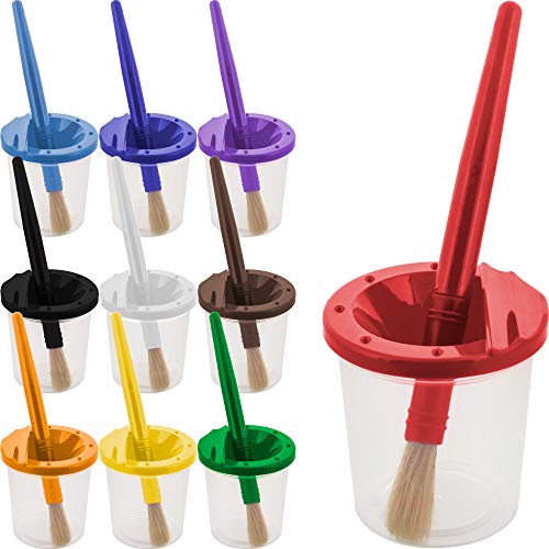 U.S. Art Supply Children's No Spill Paint Cups & Brush Set